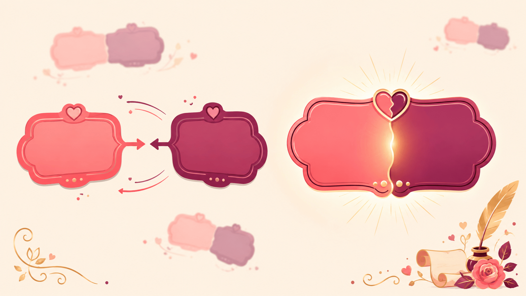 Ilustração de dois nomes se combinando em um só, representando exemplos criativos de nomes de casal para inspiração